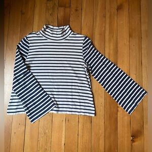 Madewell Navy and White Striped Mock Neck Shirt